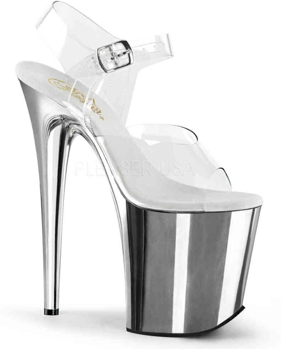 EU 35 = US 5 | FLAMINGO-808 | 8 Heel, 4 PF Ankle Strap Sandal w/Chrome Plated Bottom